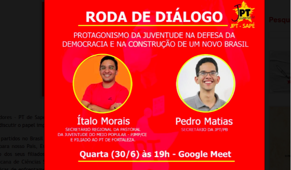 Roda de diálogo: o protagonismo da juventude na defesa da democracia e na construção de um novo Brasil