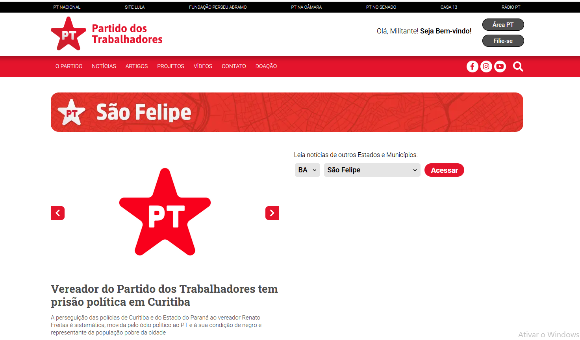 O PT de São Felipe apresenta seu site.