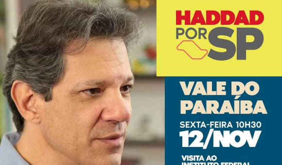 Haddad visita RM Vale e estará em Jacareí na manhã de sexta-feira